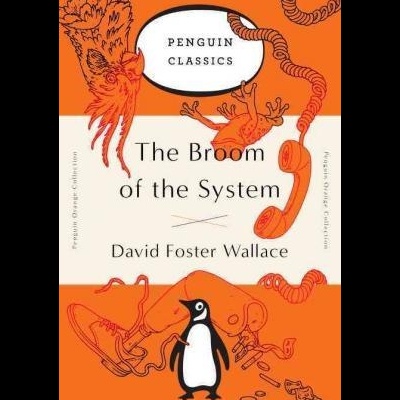 Capa de livro laranja e branca com pinguim e ilustrações