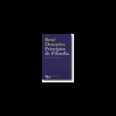 Livro de capa dura azul escura com título 'Princípios de Filosofia' de René Descartes