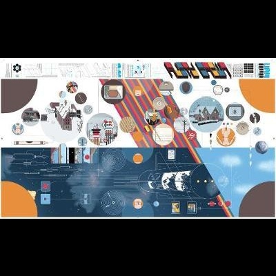 Mapa esquemático colorido com texto e gráficos