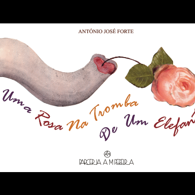 Capa de livro com tromba de elefante e rosa