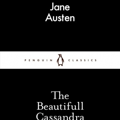Capa preta de livro com título The Beautifull Cassandra de Jane Austen e logotipo Penguin Classics