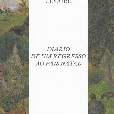 Livro 'DIÁRIO DE UM REGRESSO AO PAÍS NATAL' de Aimé Césaire com fundo de pintura de paisagem
