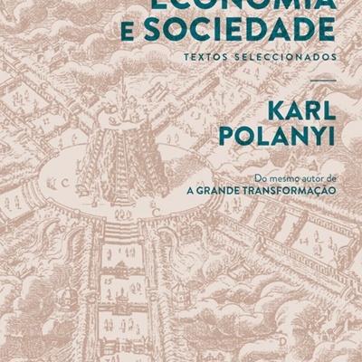 Capa de livro Economia e Sociedade de Karl Polanyi com ilustração da antiga cidade de Florença