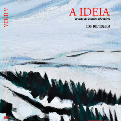 Capa da revista 'A IDEIA' com pintura abstrata azul, preto e branco