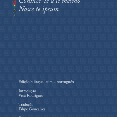 Capa azul de livro com texto de vários autores e título em português e latim