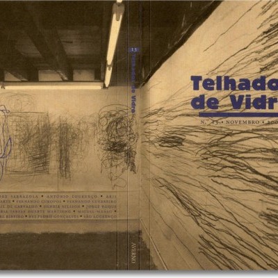Capa de livro 'Telhados de Vidro' com desenhos de linhas pretas em fundo bege