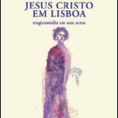 Capa de livro Jesus Cristo em Lisboa com figura humana roxa