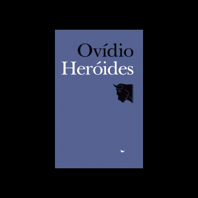 Capa de livro Ovídio Heróides azul com título e ilustração preta.