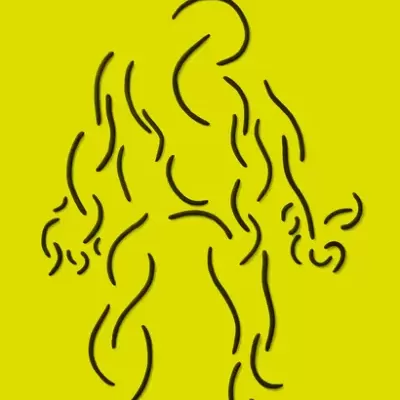 Capa de livro amarela com título e autor em preto e figura abstrata