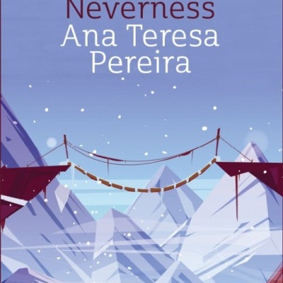 Capa de livro com montanhas, ponte suspensa e texto