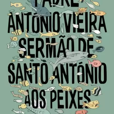 Capa de livro verde com texto preto e peixes coloridos à volta