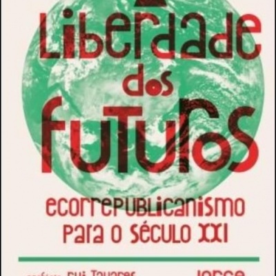 Capa de livro com planeta Terra e texto colorido em vermelho e verde