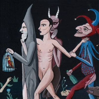 Capa de livro com ilustração de quatro figuras fantásticas e título A MORTE LENTA