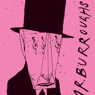 Capa de livro cor-de-rosa com figura masculina com chapéu e máscara geométrica, e texto MR BURR OU ASHS.