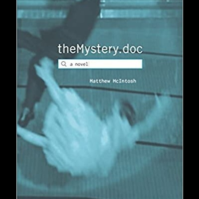 Capa de livro azul com imagem borrada e texto theMystery.doc