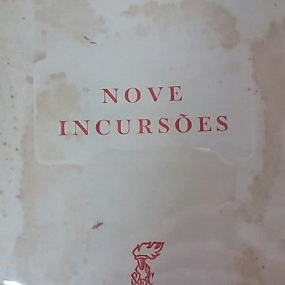 Capa de livro NOVE INCURSÕES com manchas e texto editoral