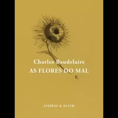Capa de livro amarela com ilustração de uma flor preta e texto