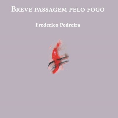 Capa de livro cinza com título e nome do autor em branco e pequeno desenho abstrato vermelho e preto