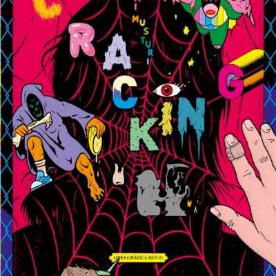 Póster artístico colorido com desenho de aranha e letras variadas