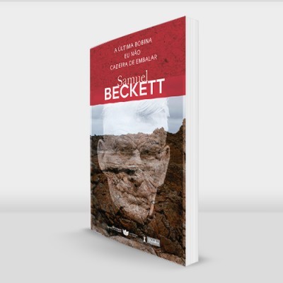 Livro com capa vermelha, branca e foto de escultura de rosto em pedra