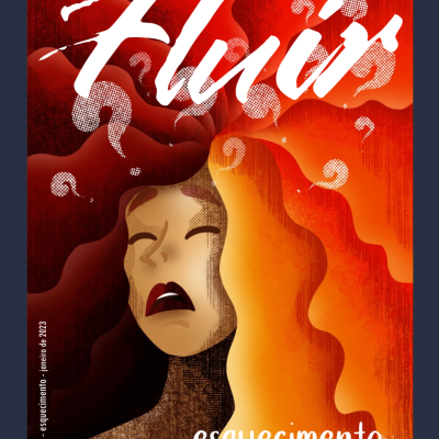 Capa da revista Fluir com ilustração artística em tons vermelhos e terrosos