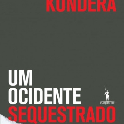 Capa de livro com título em branco e vermelho sobre fundo cinzento e branco