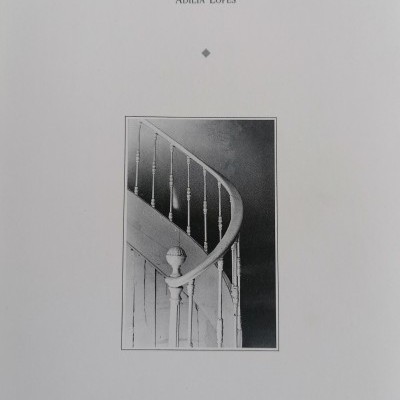 Capa branca de livro com título, autor, imagem de escadaria e nome da editora