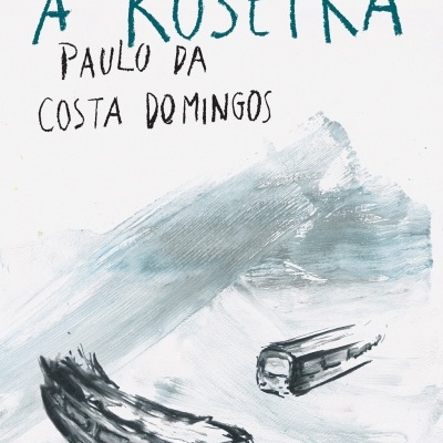 Capa de livro com título e autor manuscritos e ilustração abstrata cinza e preta