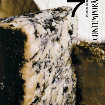 Capa de revista com imagem de queijo azul e texto 7 CONTEMPORÂNEA