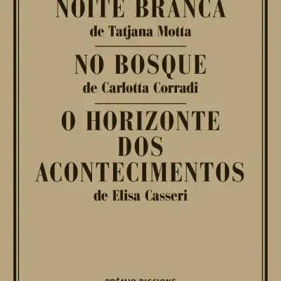 Capa de livro castanho com texto preto e margens finas, títulos e nomes de autoras.