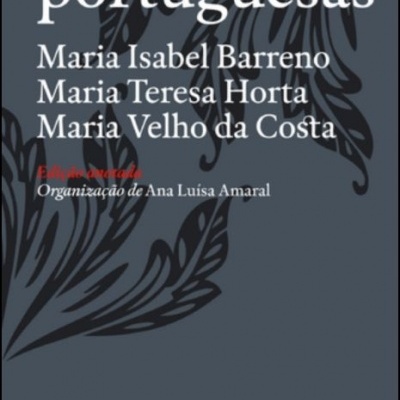 Capa de livro 'novas cartas portuguesas' com fundo cinzento e texto em branco e vermelho