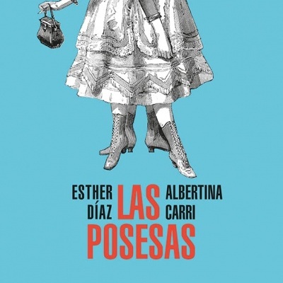 Capa de livro com ilustração de duas mulheres com vestidos antigos sobre fundo azul e texto LAS POSESAS