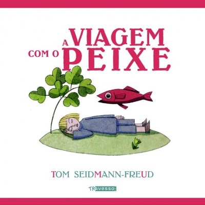 Capa de livro com título, ilustração de pessoa deitada, planta e peixe vermelho