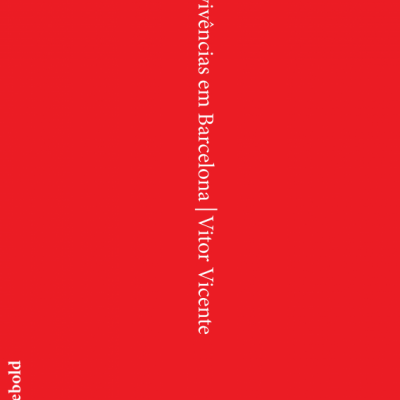 Capa de livro vermelha com texto branco vertical