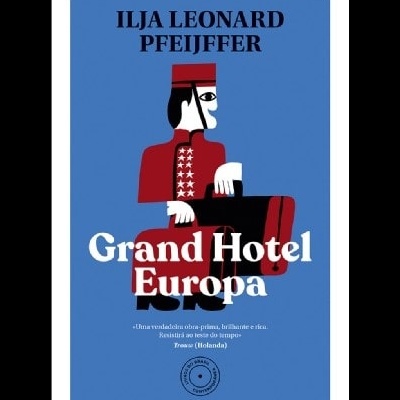 Capa do livro Grand Hotel Europa com ilustração de empregado de hotel