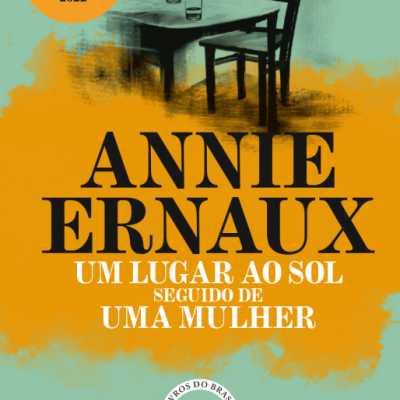 Capa de livro vermelho e verde com mesa e cadeira e texto de título e autor