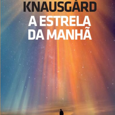 Capa de livro com título em branco e preto sobre céu estrelado com aurora boreal e silhueta de pessoa
