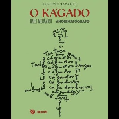 Capa de livro verde com texto e figura humana feita de letras manuscritas em preto