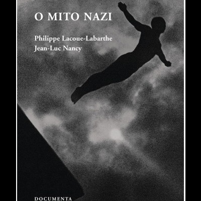 Capa de livro O MITO NAZI com silhueta de pessoa a saltar sobre fundo cinzento