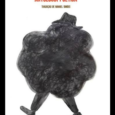 Capa de livro com título, autor e figura abstrata preta