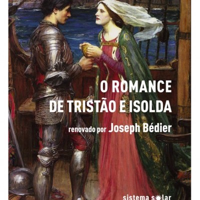 Capa do livro com ilustração de homem em armadura e mulher com vestido e véu num barco, com texto do título e autor