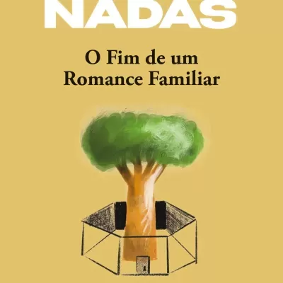 Capa de livro amarelo com título e ilustração de árvore e forma geométrica