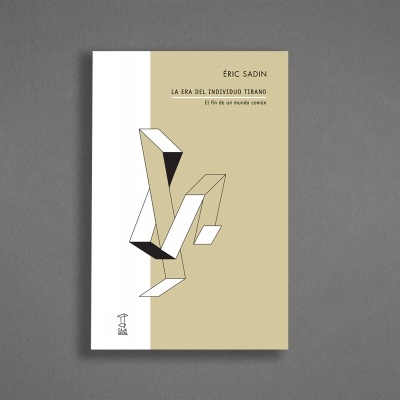 Livro com capa em tons bege e branco com ilustração geométrica