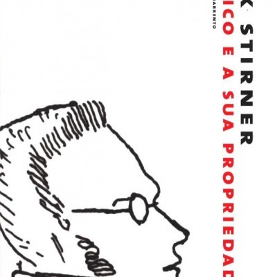 Capa de livro com ilustração de perfil masculino e texto vertical em preto e vermelho