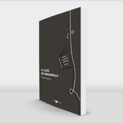 Livro com capa preta e ilustração de telemóvel antigo, com texto branco