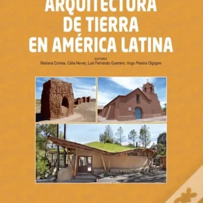 Capa do livro 'Arquitectura de Tierra en América Latina' com imagens de construções de terra