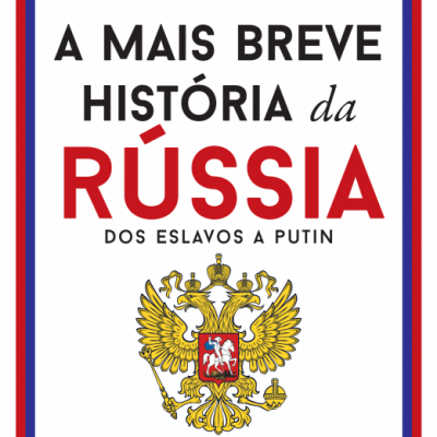 Capa do livro A mais breve história da Rússia, com selo dourado e texto em vermelho e preto