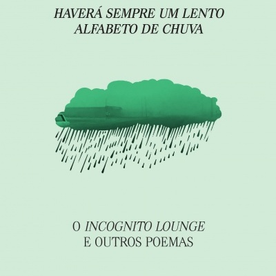 Capa de livro verde com título, autor e ilustração de nuvem a chover