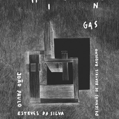 Capa de livro a preto e branco com design geométrico abstrato e texto