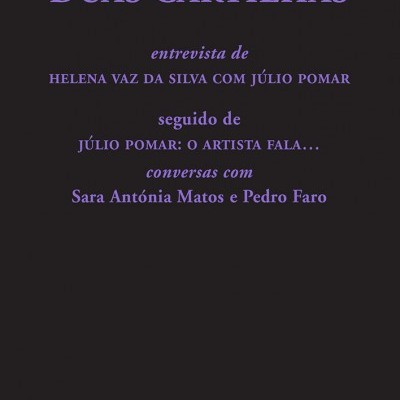 Capa preta com texto lilás textual